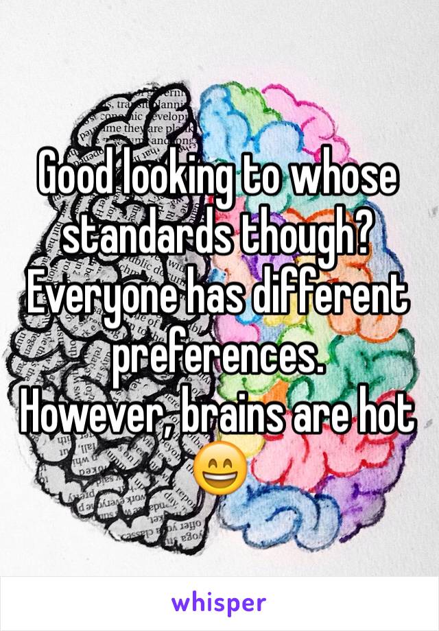 Good looking to whose standards though? 
Everyone has different preferences.
However, brains are hot 😄
