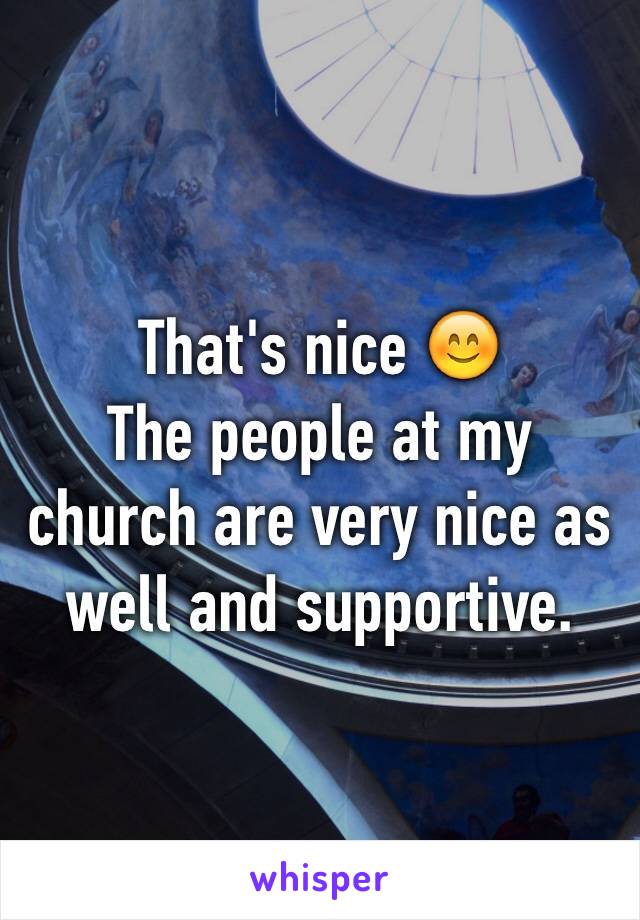 That's nice 😊
The people at my church are very nice as well and supportive.