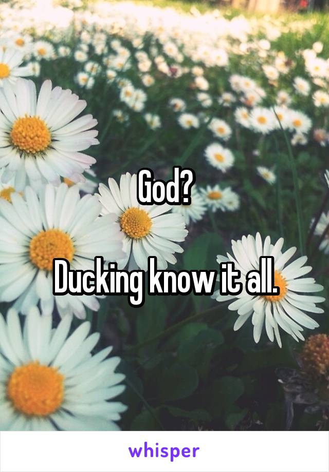 God?

Ducking know it all.