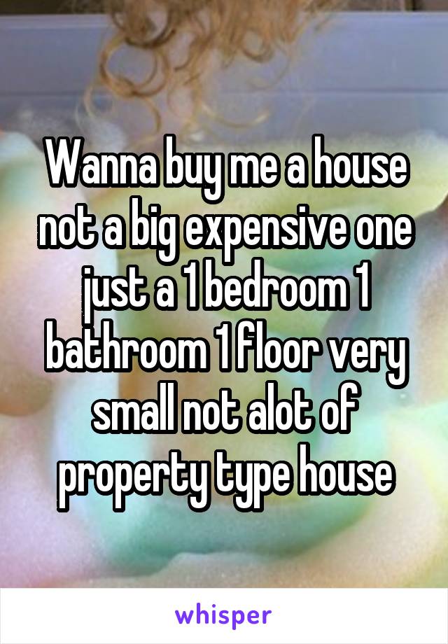 Wanna buy me a house not a big expensive one just a 1 bedroom 1 bathroom 1 floor very small not alot of property type house