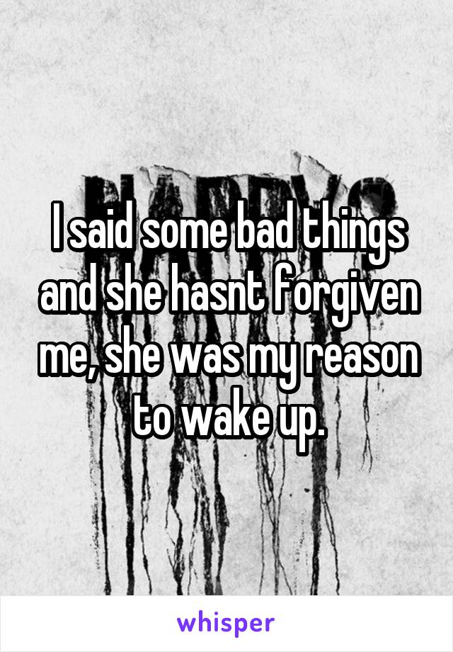 I said some bad things and she hasnt forgiven me, she was my reason to wake up.