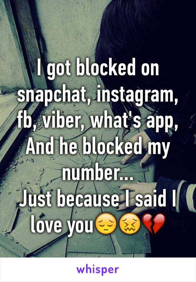 I got blocked on snapchat, instagram, fb, viber, what's app, 
And he blocked my number...
Just because I said I love you😔😖💔