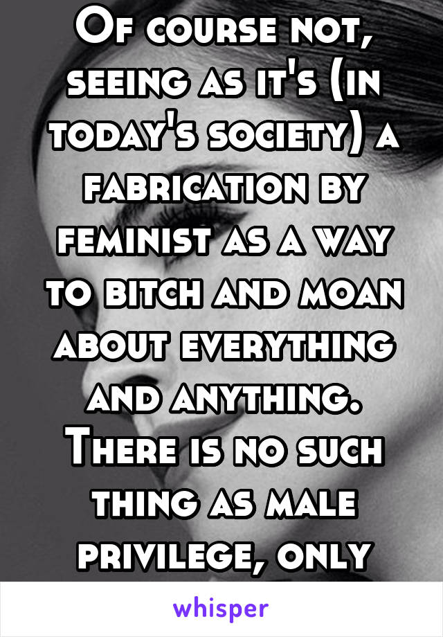 Of course not, seeing as it's (in today's society) a fabrication by feminist as a way to bitch and moan about everything and anything. There is no such thing as male privilege, only feminist idiocy.