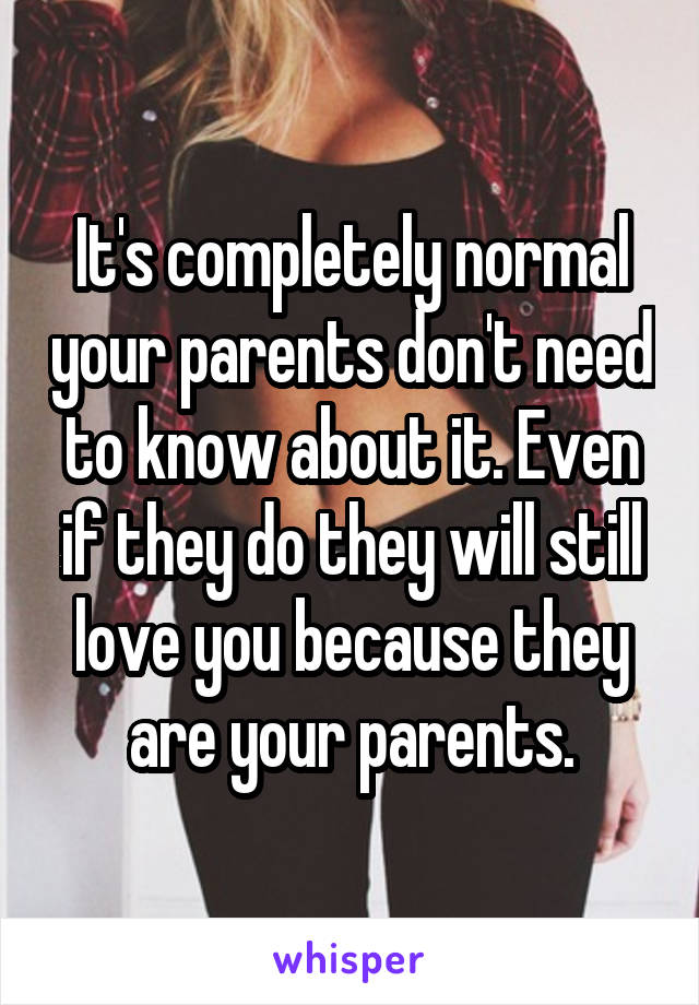 It's completely normal your parents don't need to know about it. Even if they do they will still love you because they are your parents.