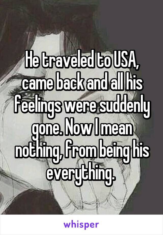 He traveled to USA, came back and all his feelings were suddenly gone. Now I mean nothing, from being his everything. 