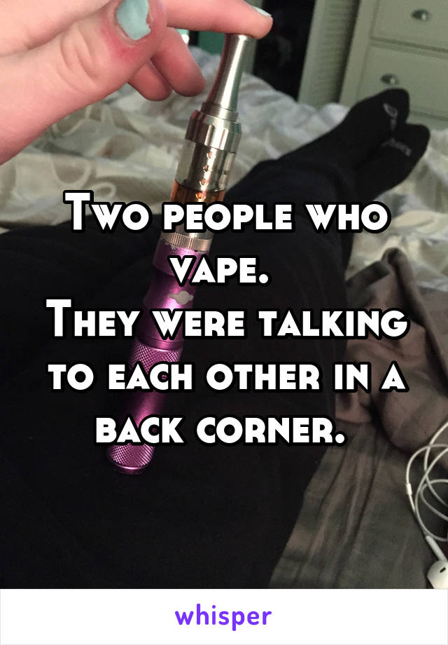 Two people who vape. 
They were talking to each other in a back corner. 