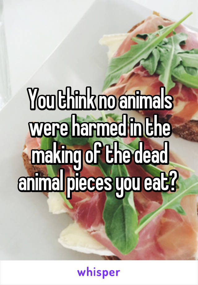 You think no animals were harmed in the making of the dead animal pieces you eat? 