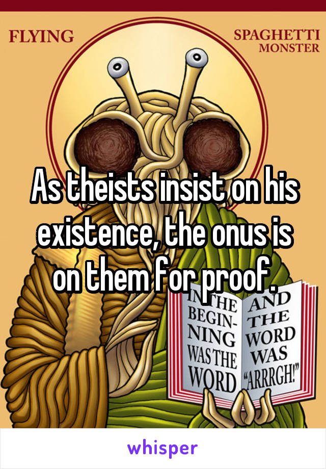 As theists insist on his existence, the onus is on them for proof.