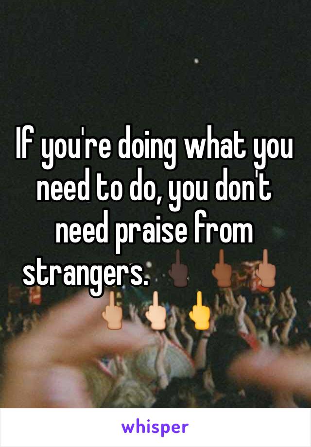 If you're doing what you need to do, you don't need praise from strangers. 🖕🏿🖕🏾🖕🏽🖕🏼🖕🏻🖕