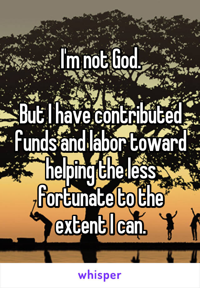 I'm not God.

But I have contributed funds and labor toward helping the less fortunate to the extent I can.