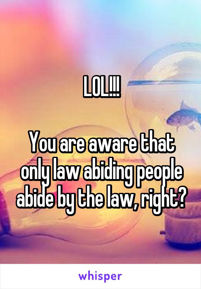 LOL!!!

You are aware that only law abiding people abide by the law, right?