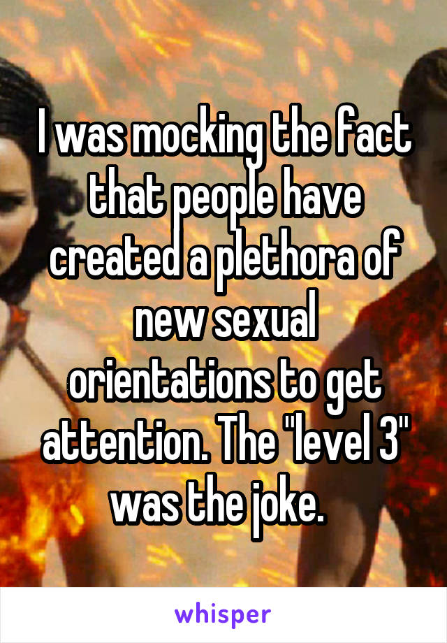 I was mocking the fact that people have created a plethora of new sexual orientations to get attention. The "level 3" was the joke.  