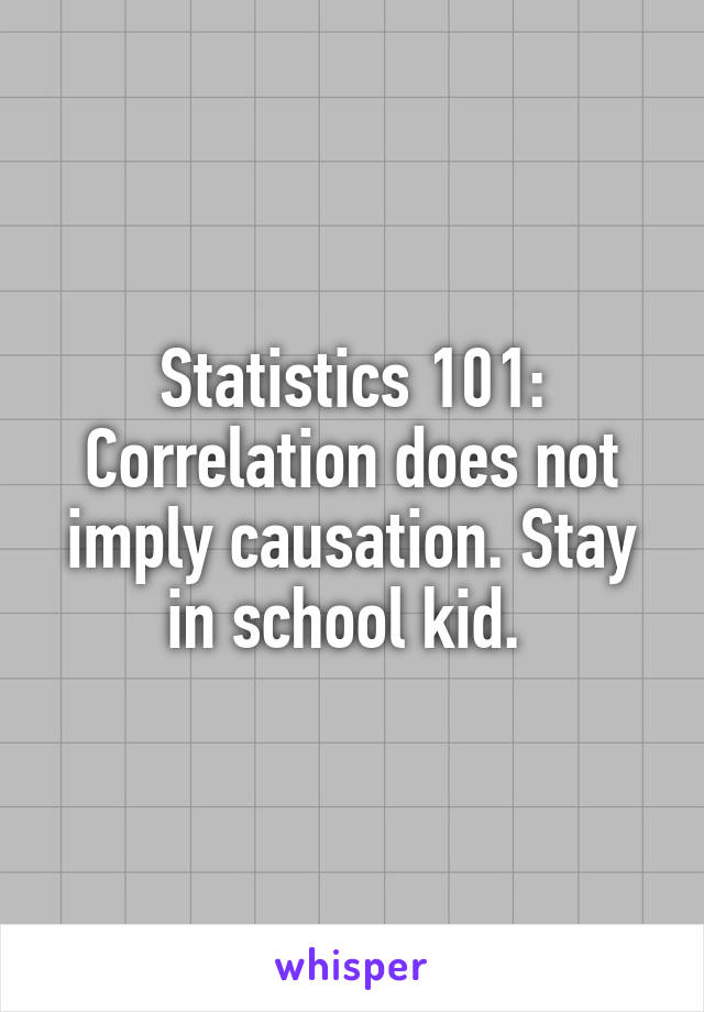 Statistics 101: Correlation does not imply causation. Stay in school kid. 