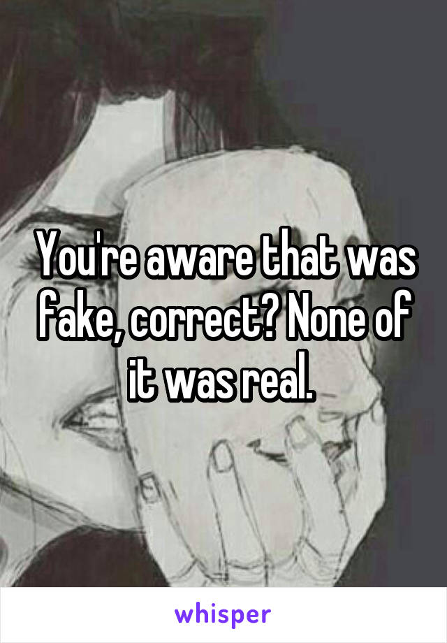 You're aware that was fake, correct? None of it was real. 