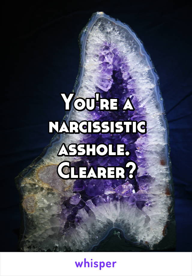 You're a narcissistic asshole. 
Clearer?