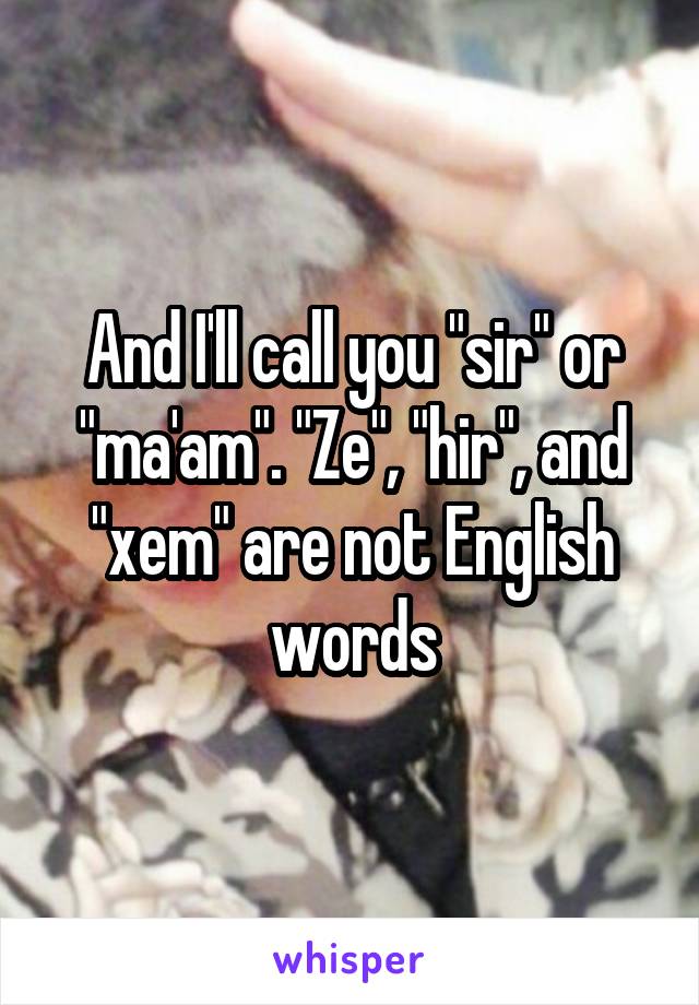 And I'll call you "sir" or "ma'am". "Ze", "hir", and "xem" are not English words