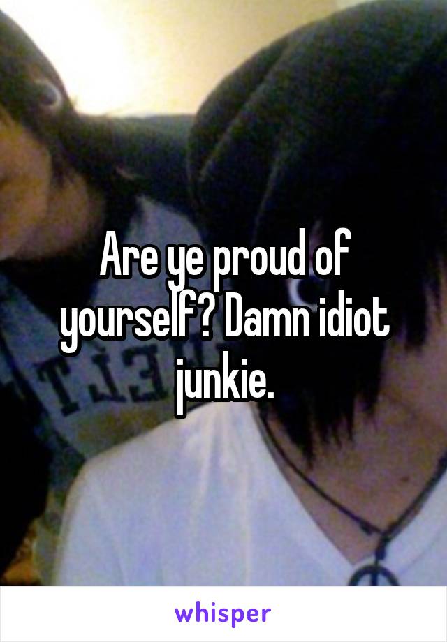 Are ye proud of yourself? Damn idiot junkie.