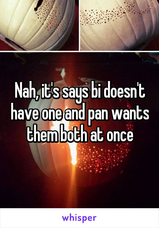 Nah, it's says bi doesn't have one and pan wants them both at once