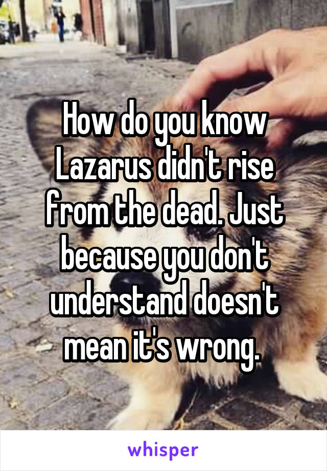 How do you know Lazarus didn't rise from the dead. Just because you don't understand doesn't mean it's wrong. 