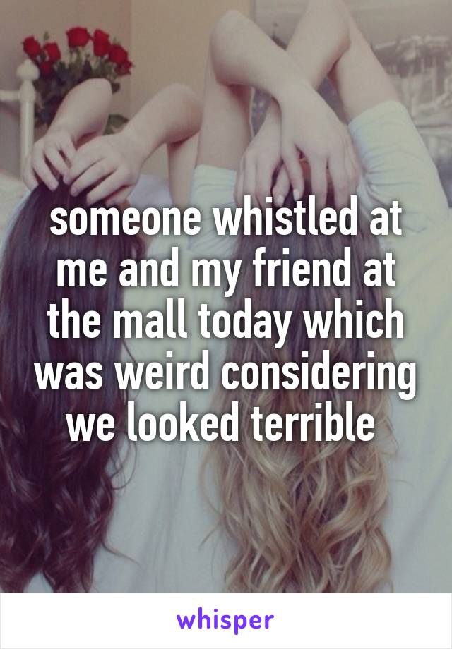 someone whistled at me and my friend at the mall today which was weird considering we looked terrible 