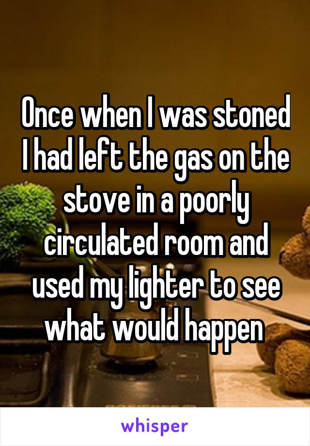 Once when I was stoned I had left the gas on the stove in a poorly circulated room and used my lighter to see what would happen 