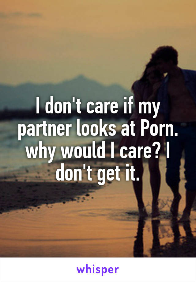 I don't care if my partner looks at Porn. why would I care? I don't get it.