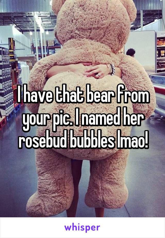 I have that bear from your pic. I named her rosebud bubbles lmao!