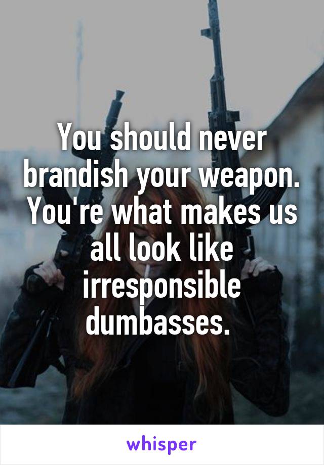 You should never brandish your weapon. You're what makes us all look like irresponsible dumbasses. 