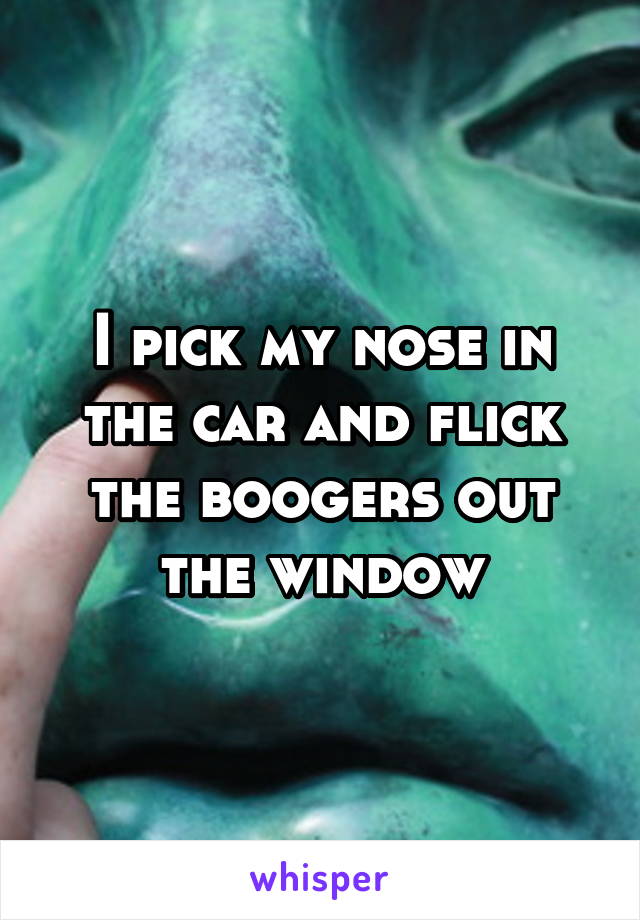 I pick my nose in the car and flick the boogers out the window