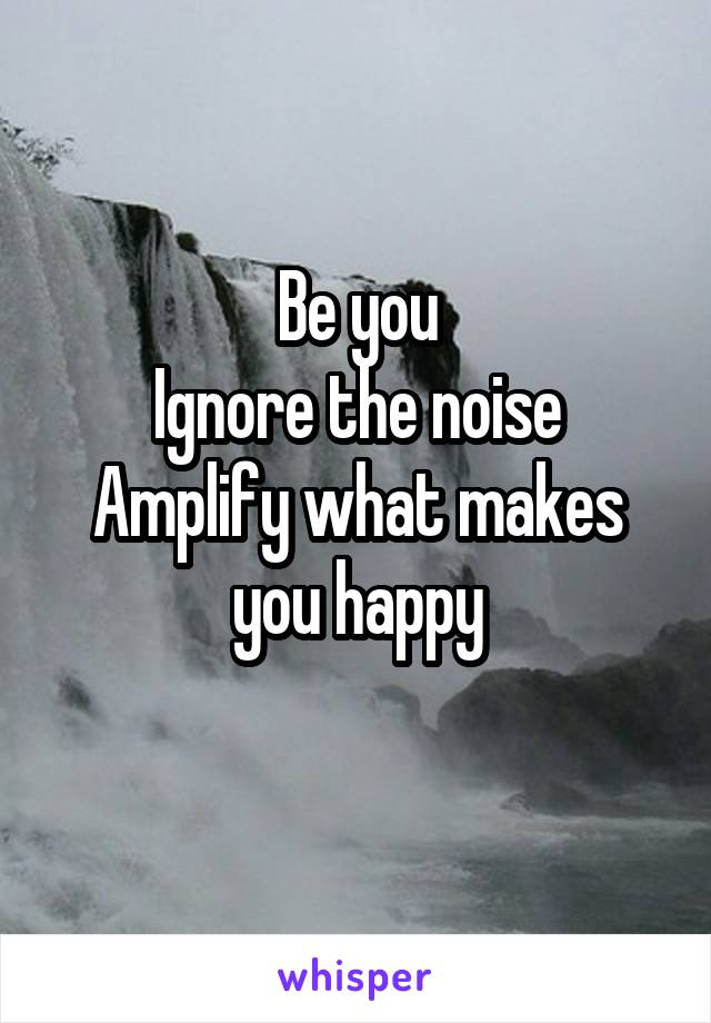 Be you
Ignore the noise
Amplify what makes you happy
