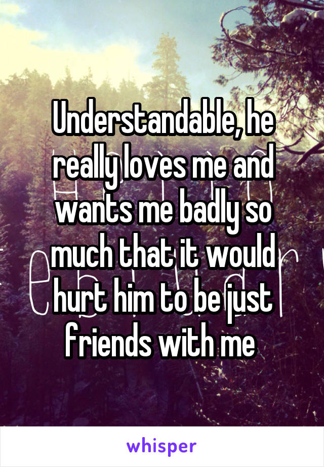 Understandable, he really loves me and wants me badly so much that it would hurt him to be just friends with me 