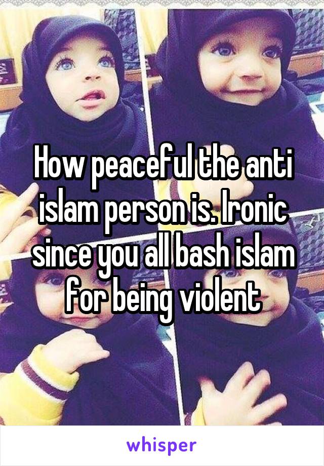 How peaceful the anti islam person is. Ironic since you all bash islam for being violent