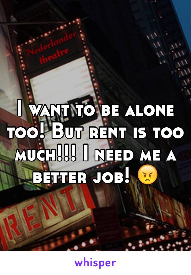 I want to be alone too! But rent is too much!!! I need me a better job! 😠