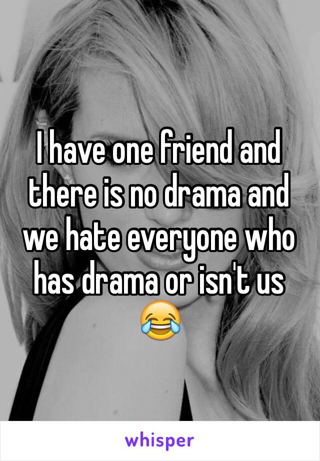 I have one friend and there is no drama and we hate everyone who has drama or isn't us 😂