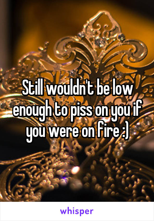 Still wouldn't be low enough to piss on you if you were on fire :)