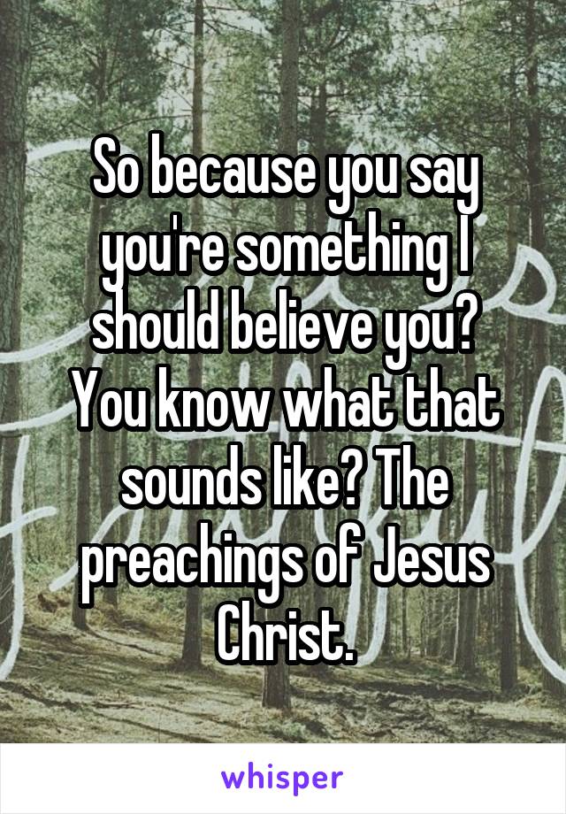 So because you say you're something I should believe you?
You know what that sounds like? The preachings of Jesus Christ.