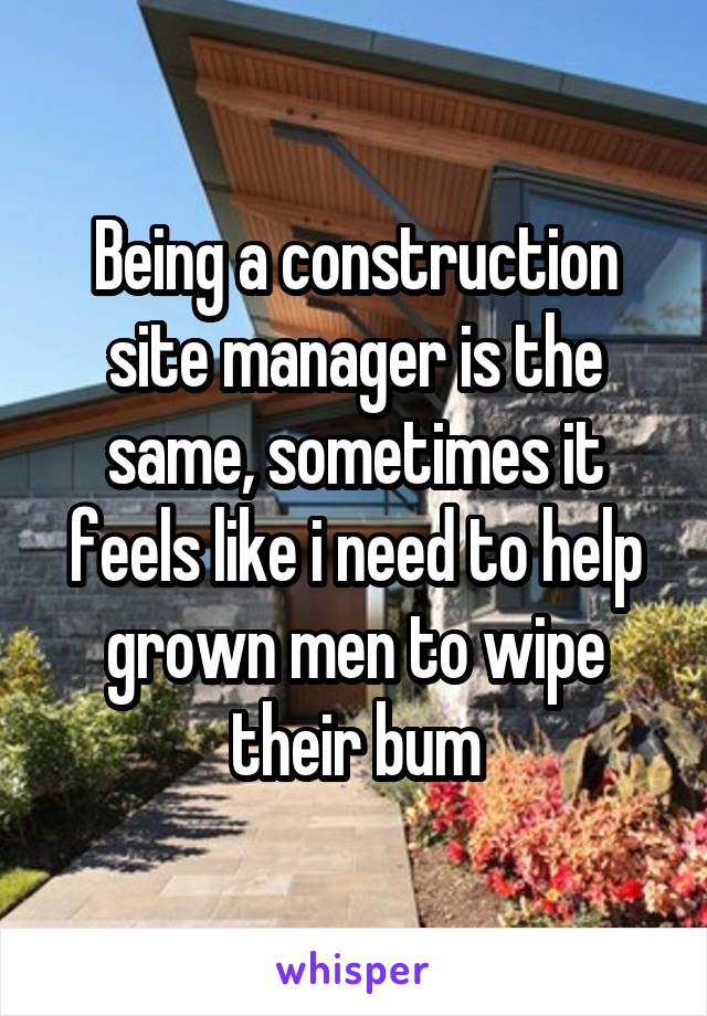 Being a construction site manager is the same, sometimes it feels like i need to help grown men to wipe their bum