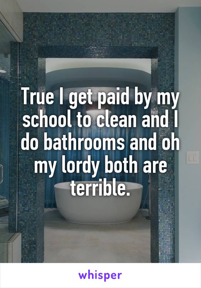 True I get paid by my school to clean and I do bathrooms and oh my lordy both are terrible.