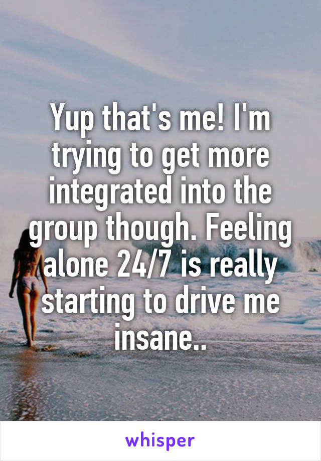 Yup that's me! I'm trying to get more integrated into the group though. Feeling alone 24/7 is really starting to drive me insane..