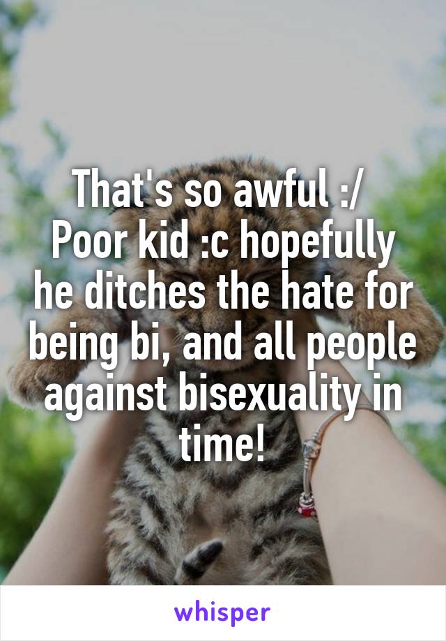 That's so awful :/ 
Poor kid :c hopefully he ditches the hate for being bi, and all people against bisexuality in time!