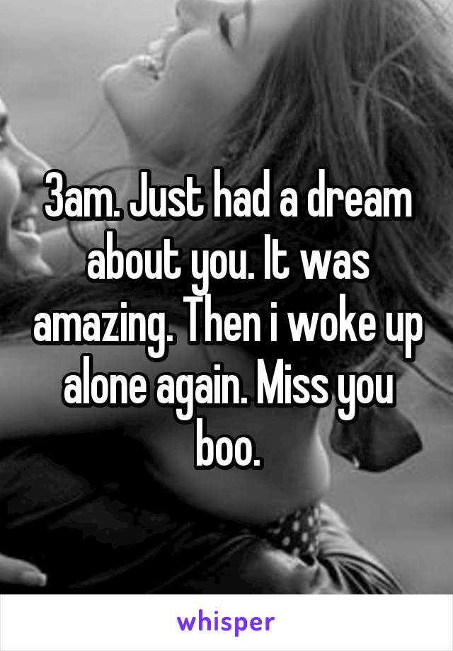 3am. Just had a dream about you. It was amazing. Then i woke up alone again. Miss you boo.