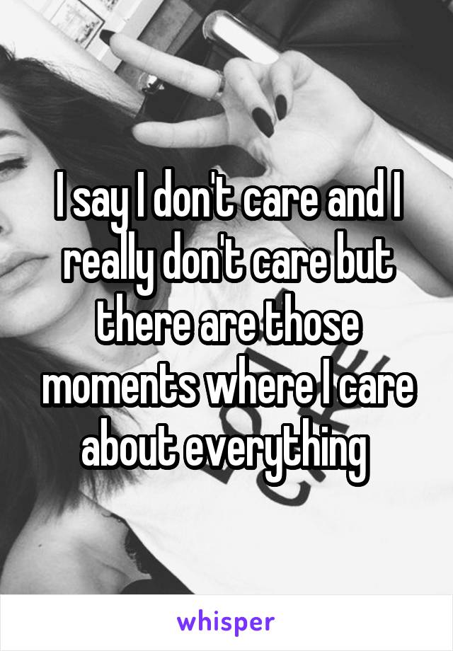 I say I don't care and I really don't care but there are those moments where I care about everything 