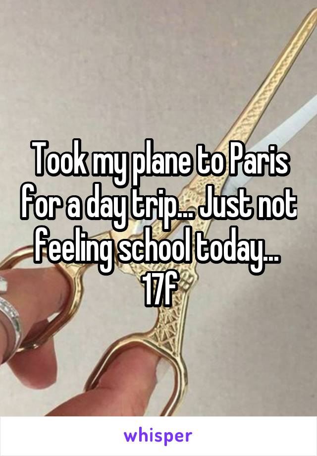 Took my plane to Paris for a day trip... Just not feeling school today... 
17f