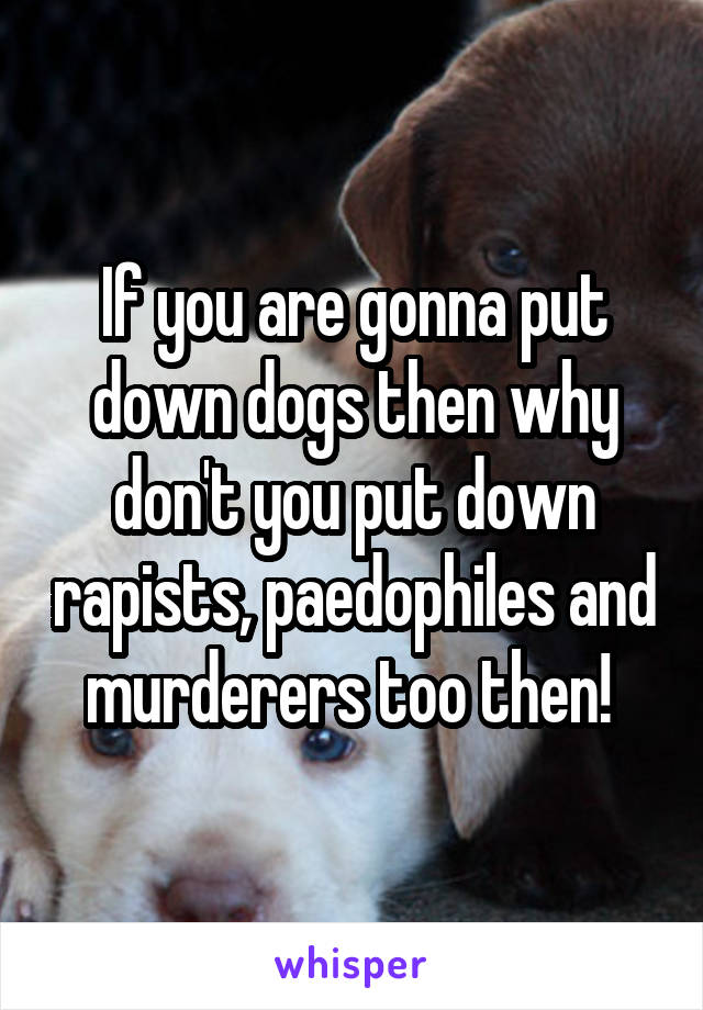 If you are gonna put down dogs then why don't you put down rapists, paedophiles and murderers too then! 