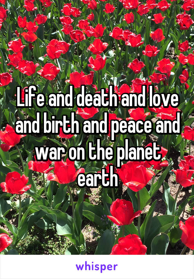 Life and death and love and birth and peace and war on the planet earth