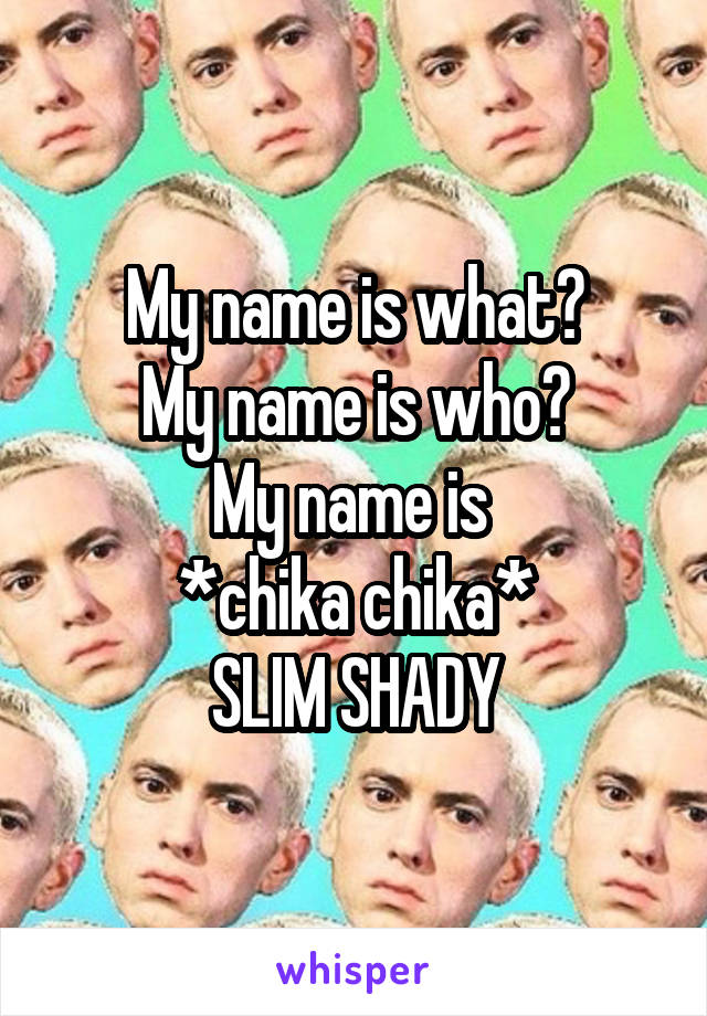 My name is what?
My name is who?
My name is 
*chika chika*
SLIM SHADY