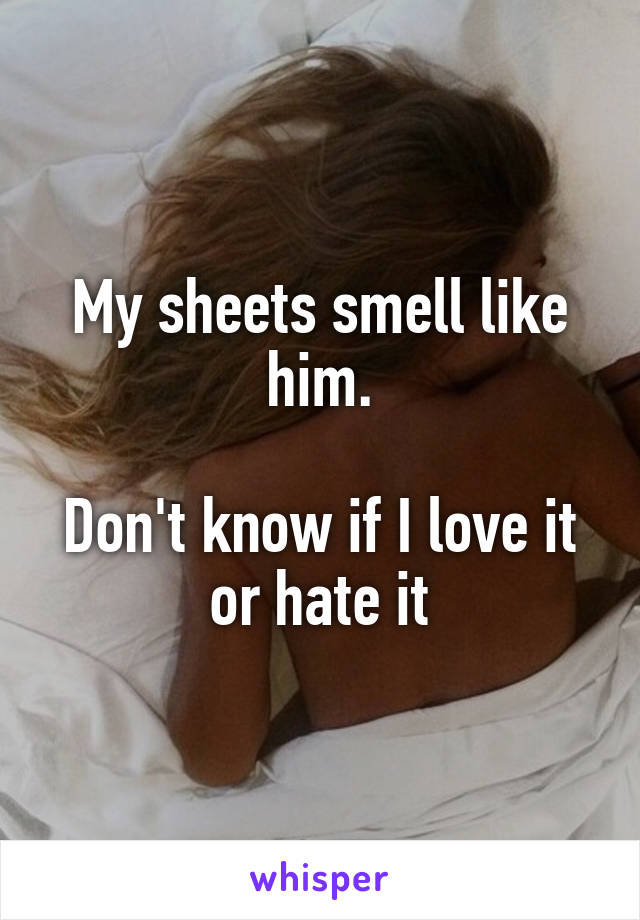 My sheets smell like him.

Don't know if I love it or hate it