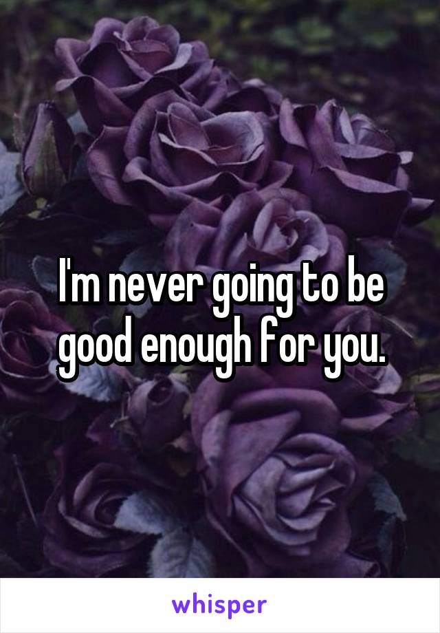 I'm never going to be good enough for you.