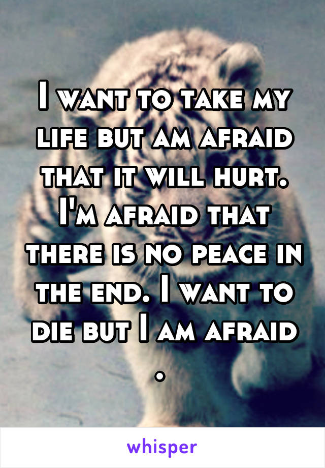 I want to take my life but am afraid that it will hurt. I'm afraid that there is no peace in the end. I want to die but I am afraid . 