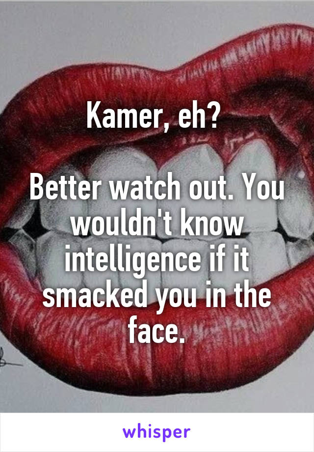 Kamer, eh? 

Better watch out. You wouldn't know intelligence if it smacked you in the face.